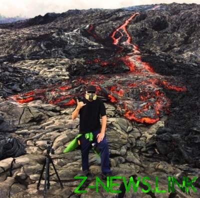 Огненное зрелище: поток раскаленной лавы сняли на GoPro. Видео 