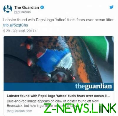 В Канаде обнаружен лобстер с "татуировкой"