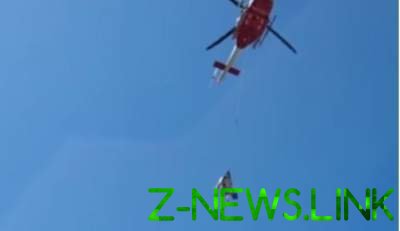 Итальянским спасателям пришлось привязывать корову к вертолету. Видео